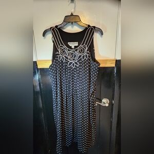 Another Thyme Womens 18 Black Dress with White Polka Dots and Floral Detail